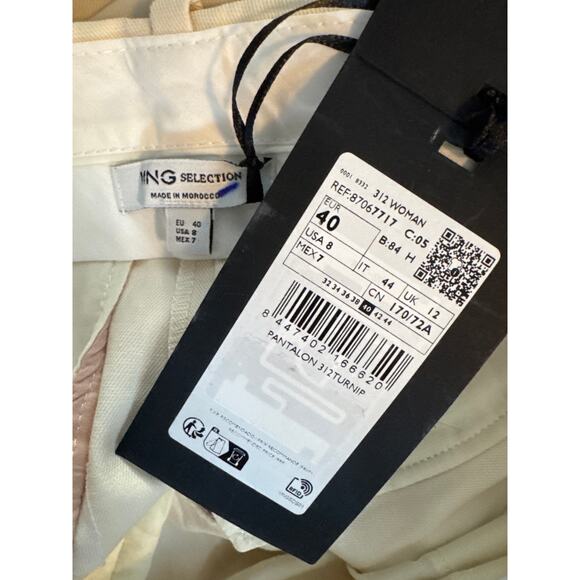 NEW Mango Wide Leg Linen Blend Beige Cream Slacks Pants 8 Hem Slits Office Siren - Picture 10 of 11